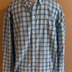 Izod Teal and White Plaid Button-Down Shirt